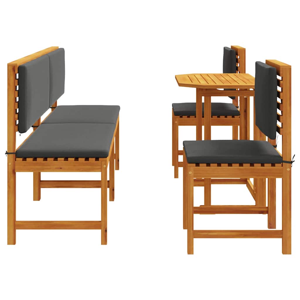 5-teiliges Garten-Esszimmer Set mit Kissen - Aus massivem Akazienholz